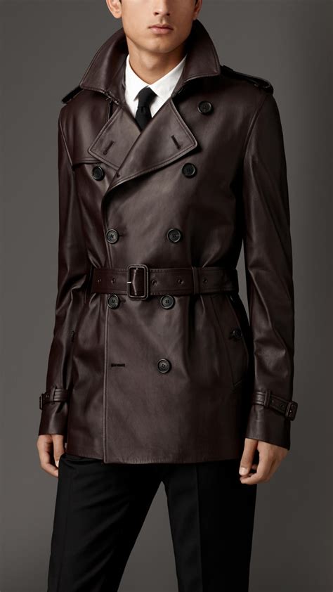 burberry trench coat leather sleeves|Burberry leather trench coat men.